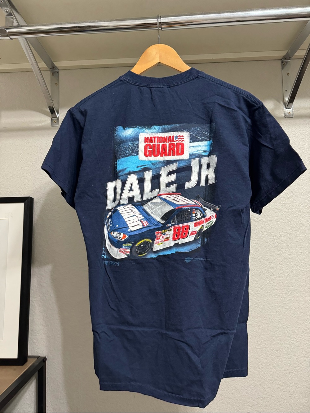 Vintage 2000s Nascar Dale Jr National Guard Racing Blue Graphics Tee Shirt Y2K
